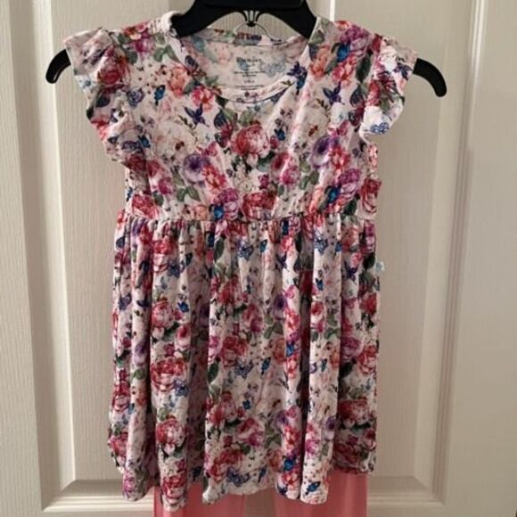 Posh Peanut Pink Vivienne Ruffled Cap Sleeve Peplum Legging Set Girls Size 9 NWT - Picture 2 of 11